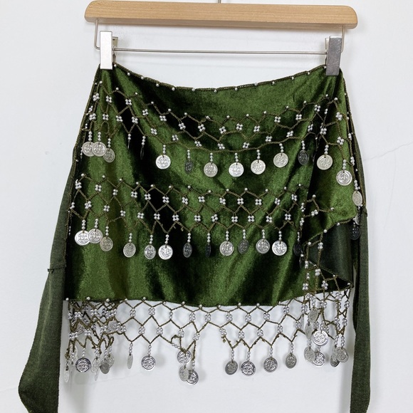 Vintage belly dancing skirt hip belt bedlah green - Picture 8 of 11